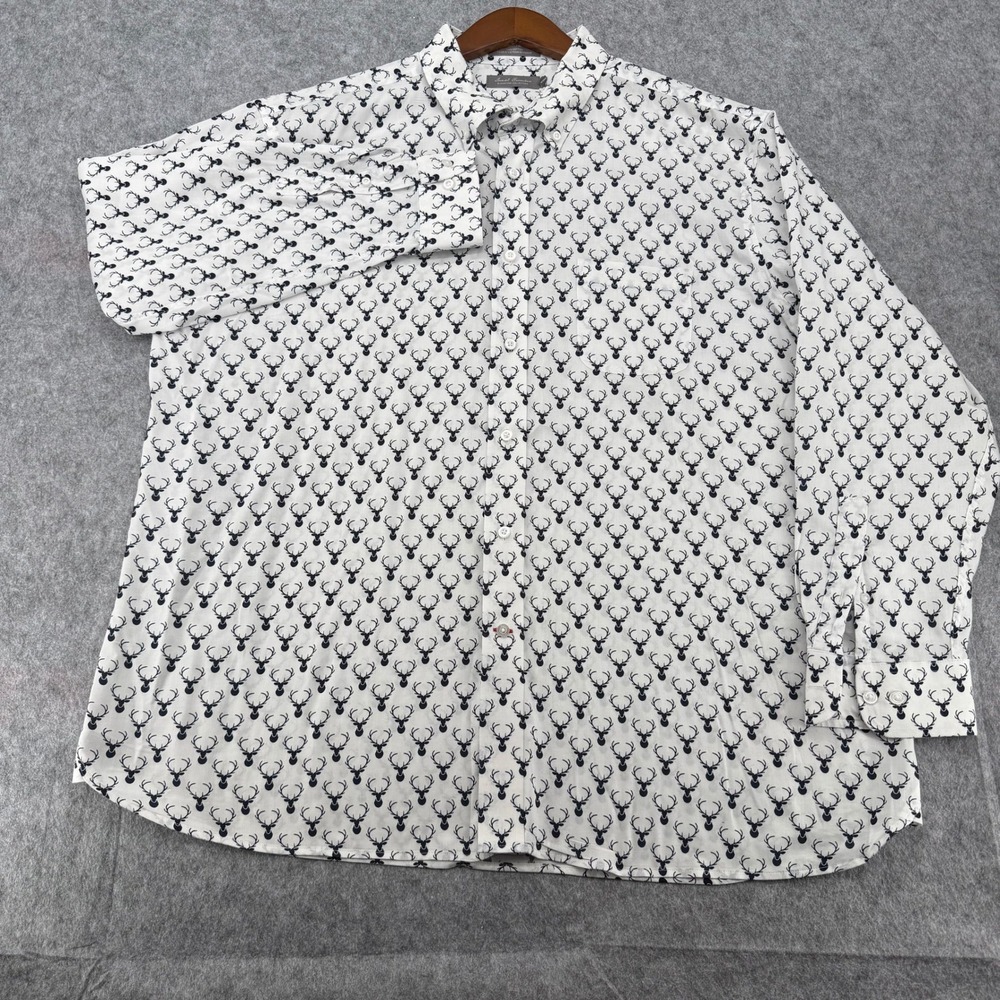 Daniel Cremieux Signature Mens White Deer Antler Button Down Shirt Cotton XL